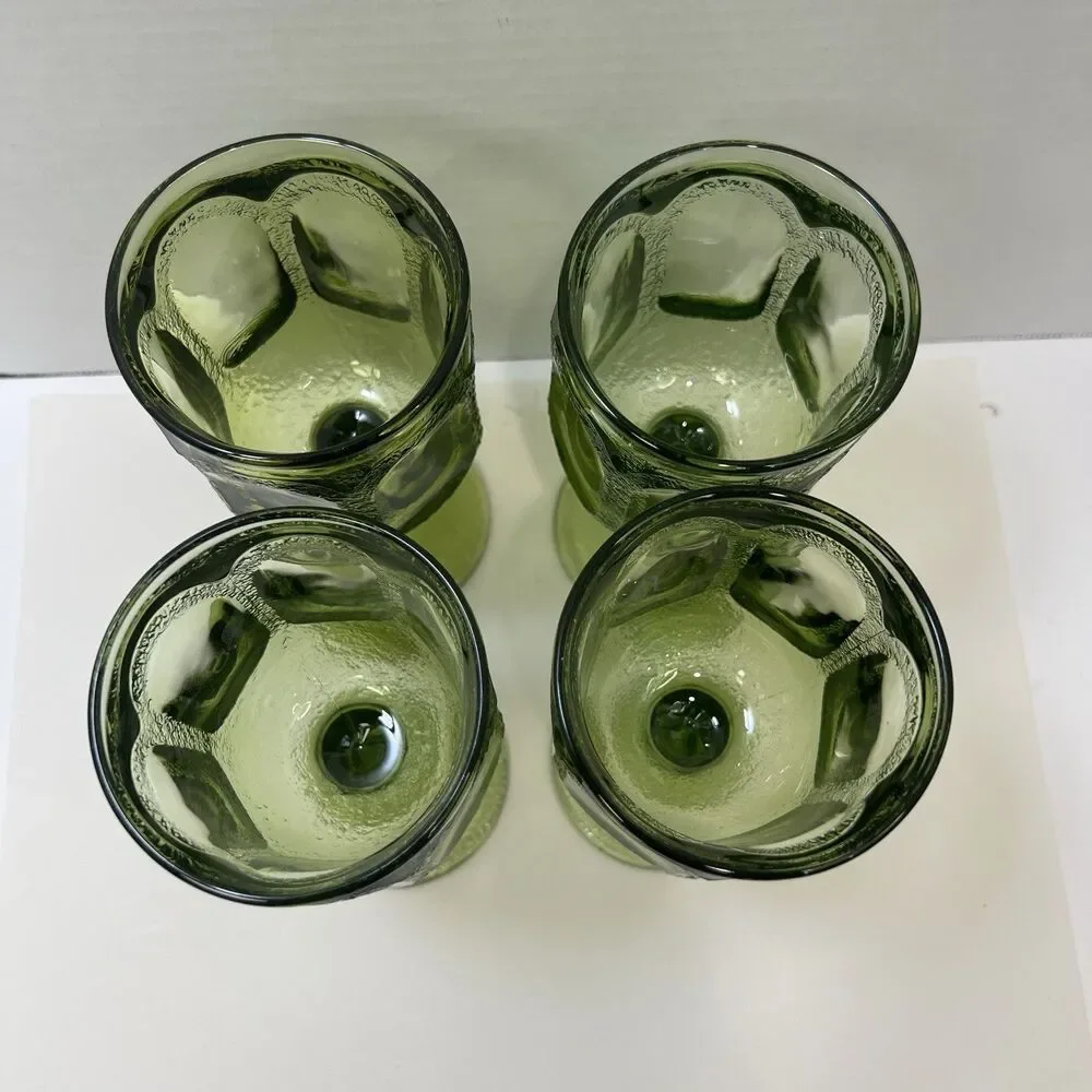 Vintage Fostoria Woodland Green Wine Water Glasses Goblets Set Of 4  Textured